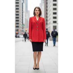 St. John by Marie Gray Blazer Size 6 Red USA Gold Crest Buttons Luxury $825